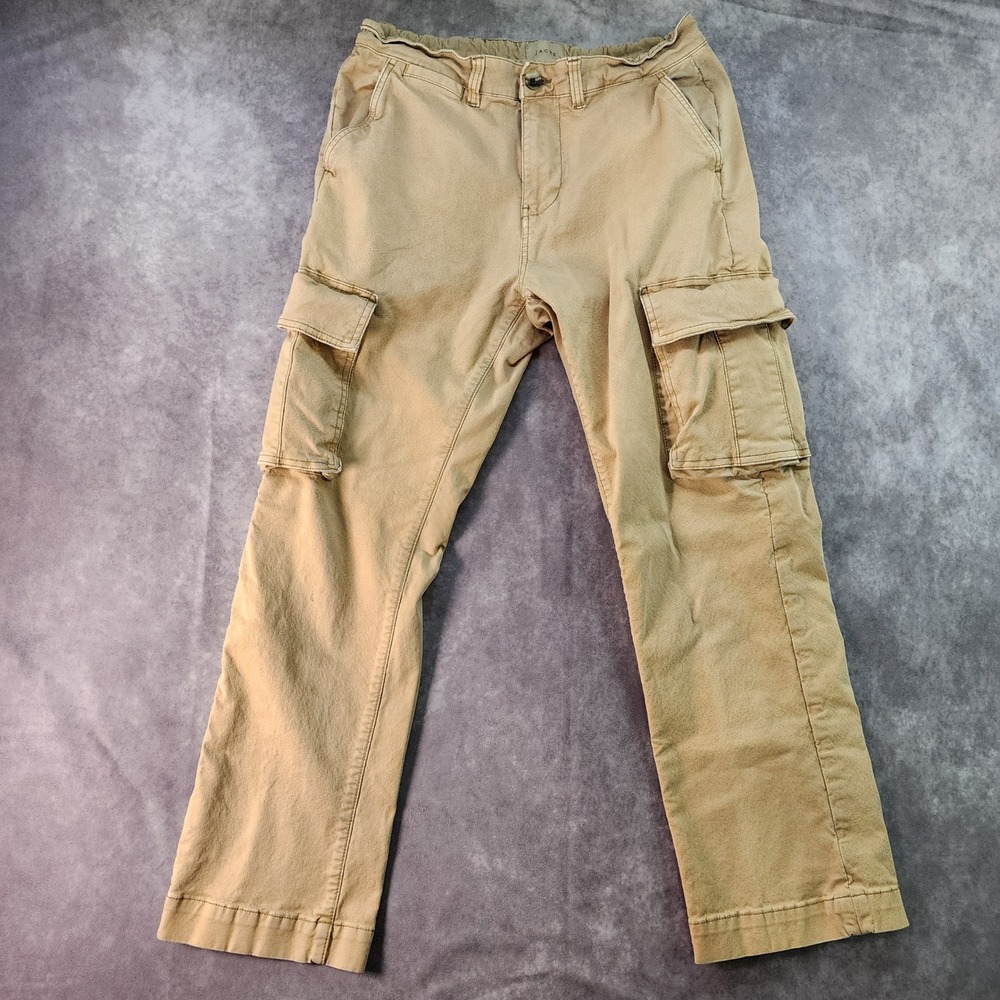 Mens Jachs Cargo Pants Beige Casual Comfort Utility Style Relaxed Fit 34 x 30